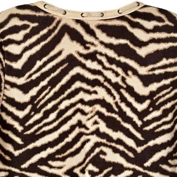 Chico's Sassy Animal Sandra 100% Cotton Cardigan Espresso - 8 - Picture 5 of 9